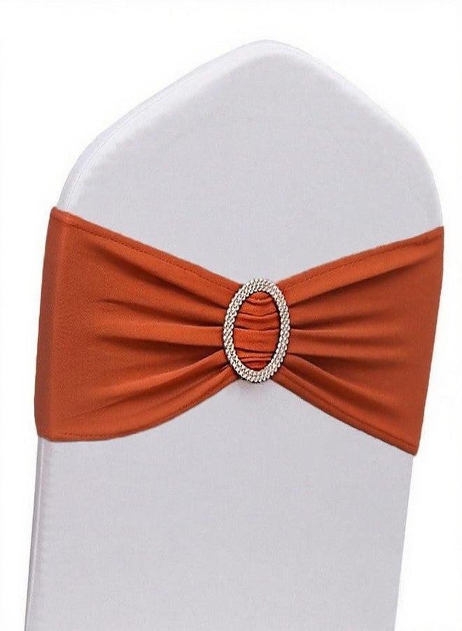 JFDYDM Terracotta Chair Sashes 50 Pack, Spandex Burnt Orange Chair Bands for Halloween Party Wedding Folding Chairs Decor, Elastic Chair Bows Ties with Buckle - Image 1